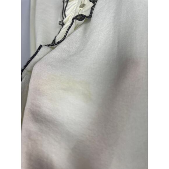 Free People, Size Small, Off White Button Up Blouse, Distressed Ruffle Contrast - Picture 3 of 9